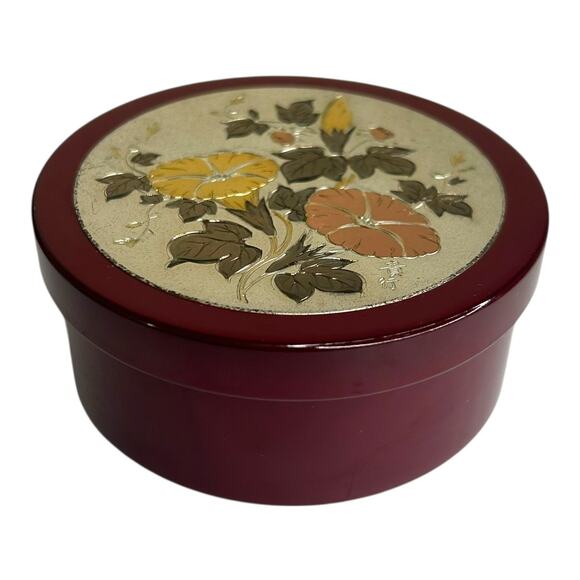Avon Vintage Imari Treasure Cache Trinket Box VINTAGE 1986 Burgundy Floral Lid - Picture 5 of 9